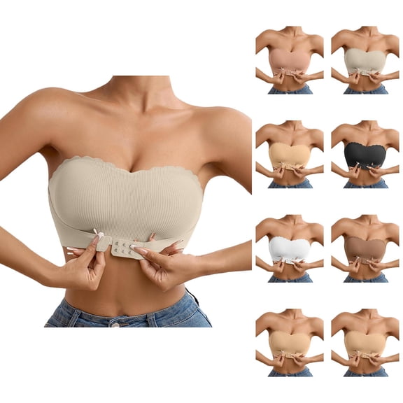 Strapless Bras for Women Wave Trim Seamless Non- Side Support Push Up Bandeau Bra Tube Top Bralettes Everyday Bra