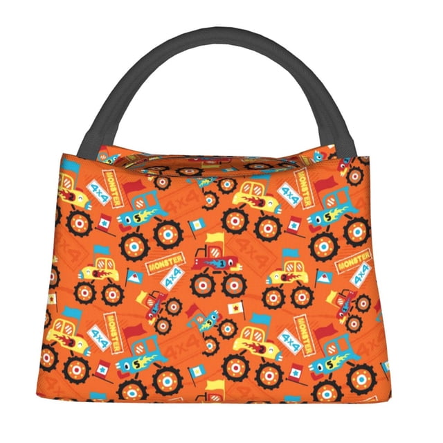 Easygdp Monster Truck,Truck Cartoon Bolsa de Almuerzo Insulada Reutilizable, Bolsa de Mano y Bandolera para Oficina, Trabajo, Viajes