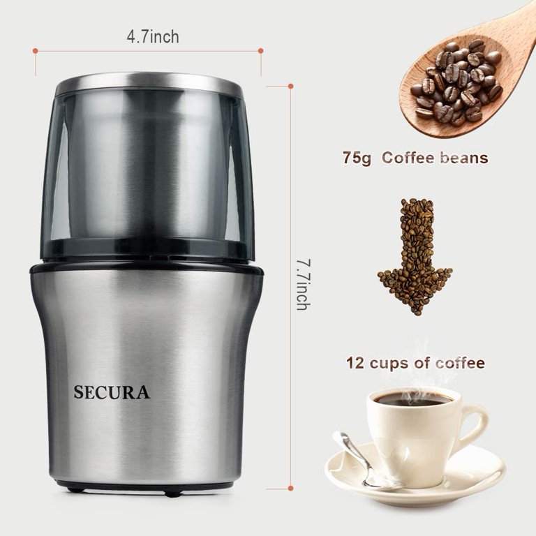 Secura Coffee Grinder Electric, 2.5oz/75g Large Capacity Spice Grinder  Electr