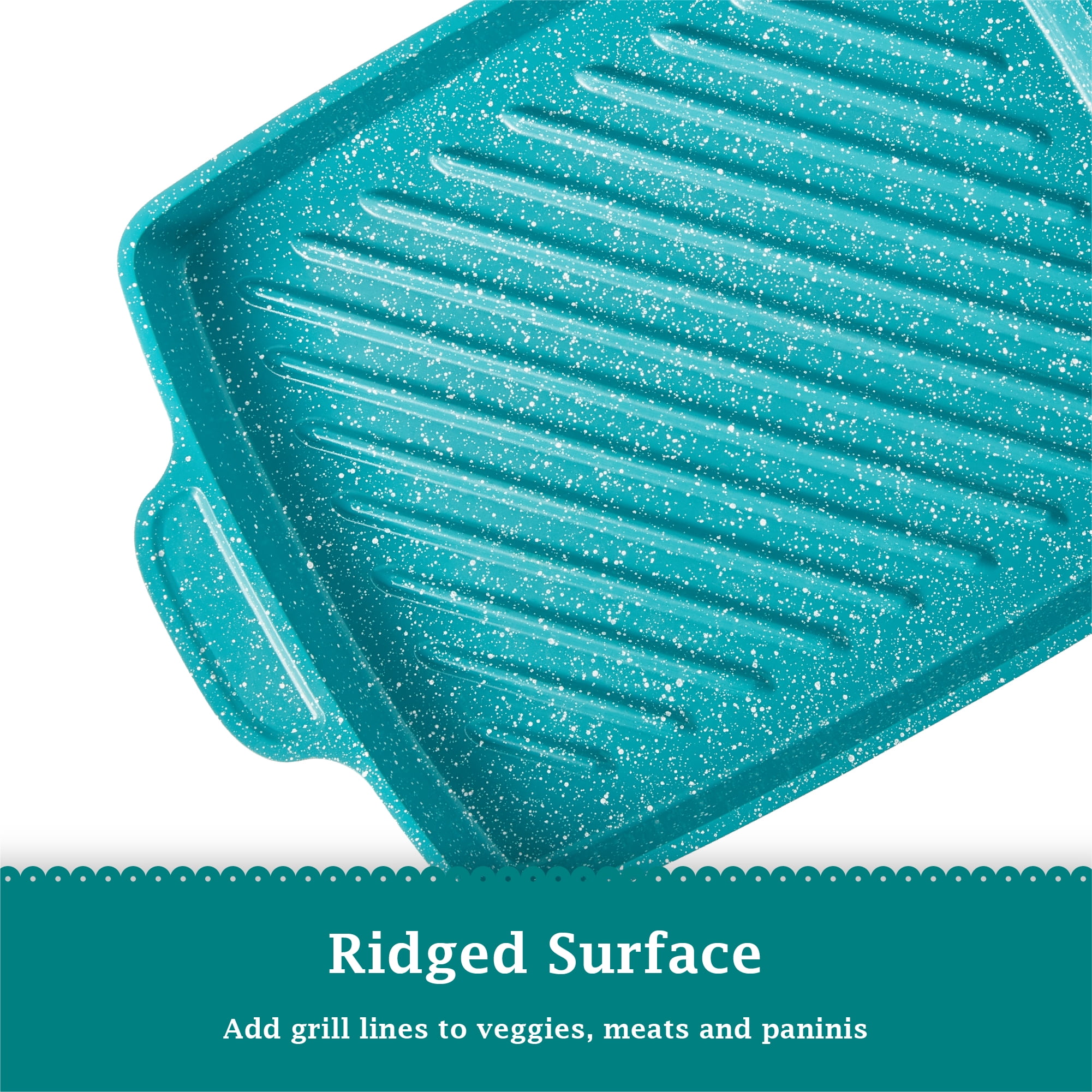 The Pioneer Woman Prairie Signature 12" x 10" Cast Aluminum Cowboy Steak Pan, Teal Speckle