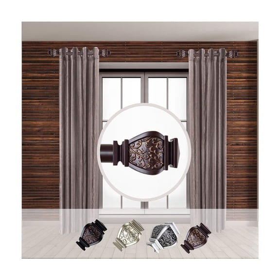 Margot Side Curtain Rod Set - 1" Steel Rod - Adjustable 12-20" - Elegant Resin Finials - 2 Rods