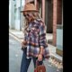 thumbnail image 4 of Camisas A Cuadros para Mujer, de Larga, con Botones, Estilo Babydoll, Peplum, Blusas Informales Extragrandes con Bolsillos Naranja M, 4 of 10