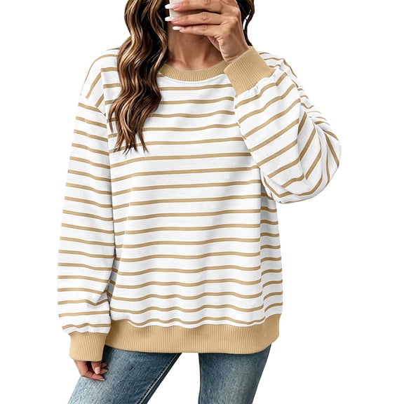 Yutgune Women's Striped Sweatshirt Crew Neck Long Sleeve Color Block Loose Pullover