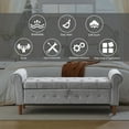 thumbnail image 4 of 62" Bedroom Tufted Button Storage Bench, Modern Fabric Upholstered Ottoman, Window Bench, Rolled Arm Design for Bedroom, Living Room, Foyer (Grey), 4 of 9