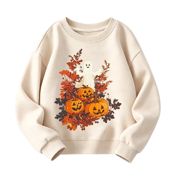 Likimi Toddler Child Girls Halloween Sweatshirts Hallowmas Cartoon Print Crew Neck Sweatshirt For Girls Long Sleeve Everyday Wear Fashionable Pullover Size 2-3 Years