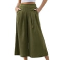 thumbnail image 1 of Pantalones sueltos para mujer, pantalones casuales con piernas anchas, cintura plisada, pantalones tobilleros con bolsillos para mujer OD Green XL, 1 of 6