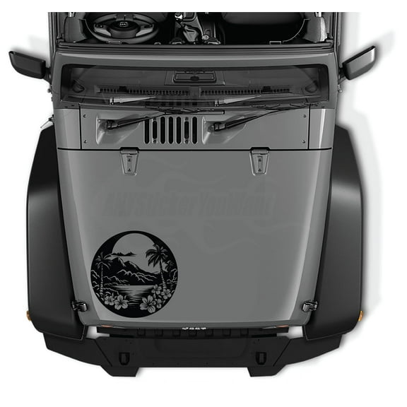 AnyStickerYouWant - Maui Hawaiian Hibiscus Beach Life Vinyl Hood Decal Sticker, 22" Tall Resting Beach Face Vinyl Hood Decal Fits on & Compatible with Jeep Wrangler and Jeep Gladiators