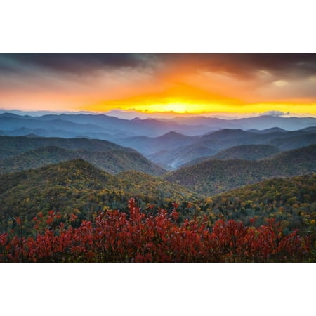 Blue Ridge Parkway Autumn Mountains Sunset Western Nc Scenic Landscape Color Photography Print Wall Art By (Best Stops On Blue Ridge Parkway Nc)