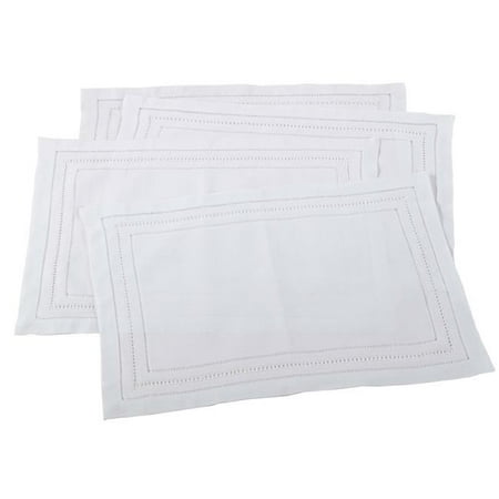 SARO 14 x 20 in. Rectangle Linen Blend Hemstitch Placement - White Set ...