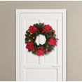 thumbnail image 2 of Flexible Flyer 24” Pre-lit Christmas Wreath for Front Door. Outdoor Battery-Operated Evergreen, Poinsettia, 2 of 4