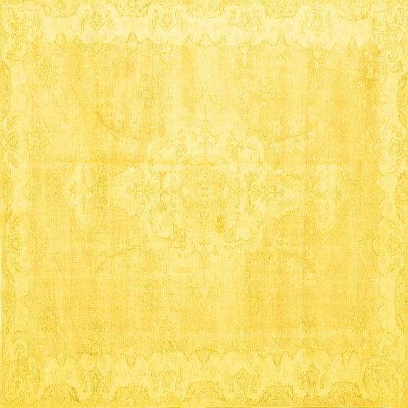 Ahgly Company Machine Washable Indoor Square Persian Yellow Traditional Area Rugs, 8' Square