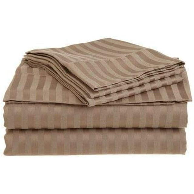 900 Thread Count 100% Egyptian Cotton 4-Piece Bed Sheet Set (1 Flat, 1 Fitted Sheet, 2 Pillow Covers) 30 Inches Deep Pocket Size Stripe Pattern