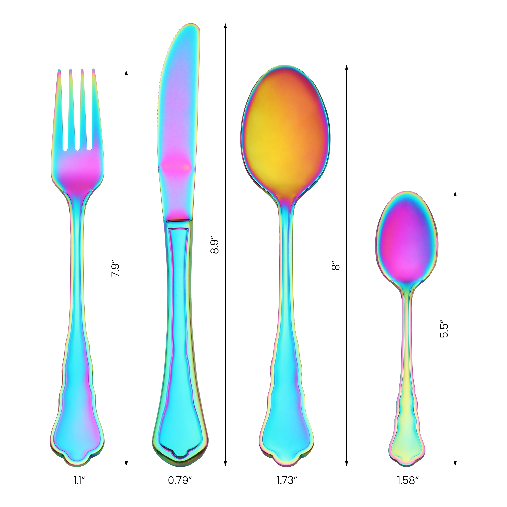 Unique Bargains Durable Stainless Steel Flatware Set for Kitchen Use Colorful 4pcs