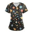 thumbnail image 2 of Minjewel Women's Plus Size Printed V-Neck Short Sleeve Scrubs for Women Set with Pockets, Fun & Colorful Animal Floral Scrub Set,Orange M, 2 of 7