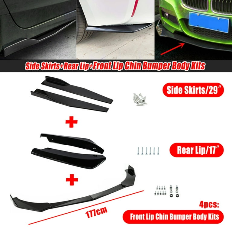 4PCS Front Bumper Lip Spoiler Body Kit, Glossy Black Durable ABS Chin  Spoiler for Universal FIT Car Such as for BMW for HONDA for AUDI for VW Etc  