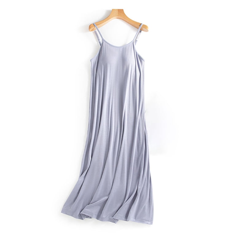 DJskiyers Womens Slip Sleep Dress Built-in Bra Cotton Adjustable Strap  Nightgown Sleeveless Chemisole Sleepwear Long Night Dress - Walmart.com