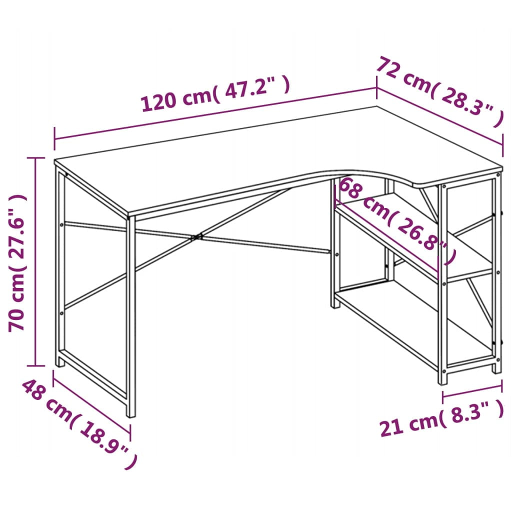 Writing Desk with 2 Shelves, Modern Computer Desk for Home Office, Black+Oak
