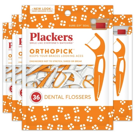 Plackers Orthopick Dental Floss Picks for Braces, 36 Count (Pack of