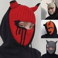 thumbnail image 2 of JULYING Full Face Mask Woolen Hat Horn Knitted Hat Outdoor in Cold Weather Balaclava Hat, 2 of 19