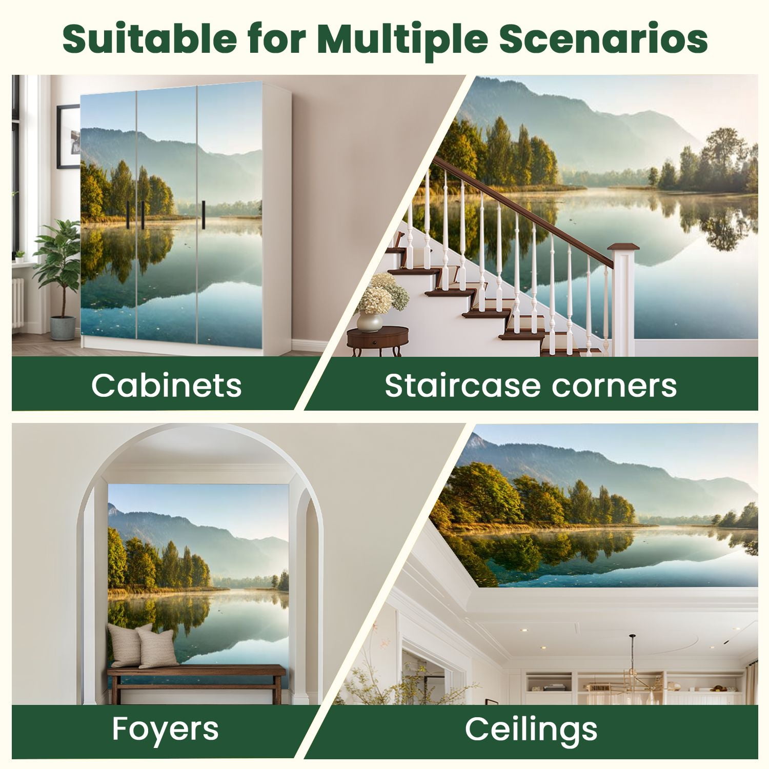 Peel and Stick Wallpaper Reflections lake morning Modern Art Wall Mural Decor Self Adhesive and Removable 100in x 144in