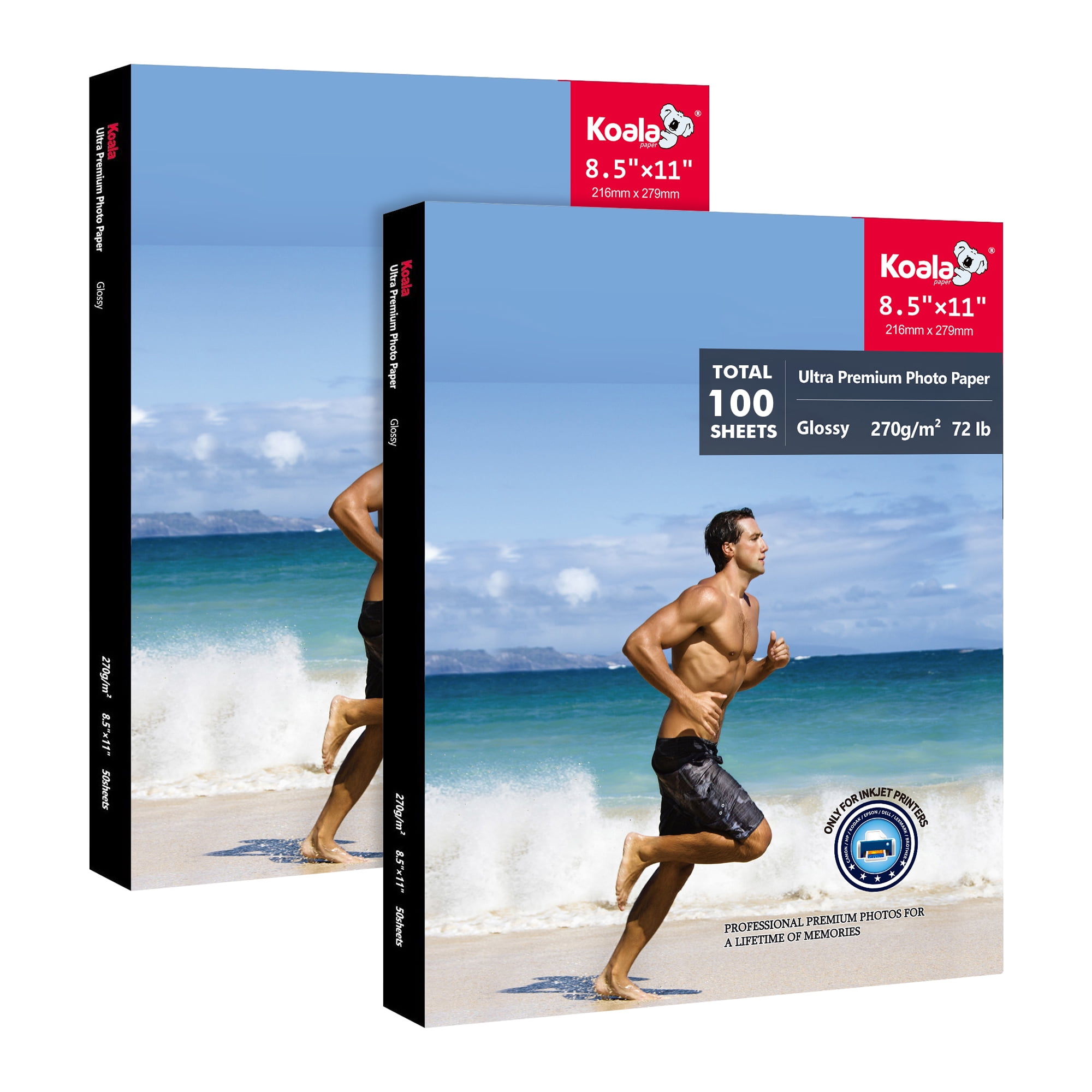 Koala Ultra Premium Glossy Photo Paper 8.5x11 100 Sheets 11Mil for Inkjet Printers Epson HP Canon 72lb Heavyweight Photo Paper Waterproof, Durable, Long-lasting Colors