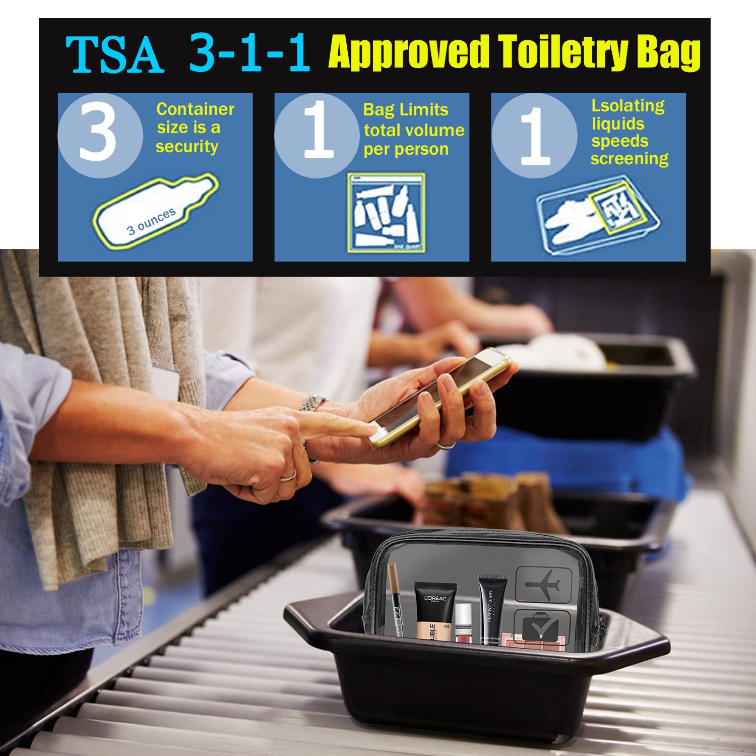Trousse De Toilette Transparente Étanche - PVC Pour Maquillage, Voyage | Facile Contrôle Aéroport