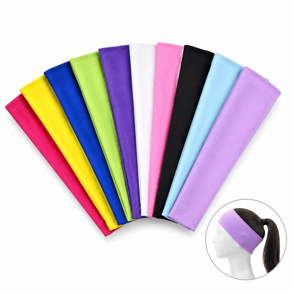 Artrylin 10-Pack Women's Stretchy Fabric Headbands, Soft Thin Elastic Hair Wraps – Non-Slip Yoga Sweatbands & Face Wash Beauty Head Bands, Girls Sports Hair Ties, Multicolor