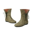thumbnail image 2 of Wide Mid Calf Combat Boots for Women Roman Retro Middle Century Leather No Heel Side Zipper Horse Riding Booties Green Size 8.5, 2 of 5
