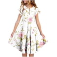 thumbnail image 1 of Zpanxa Robes Florales pour Filles Été Manches Courtes Manches Volantées Col Rond Imprimé de Fleurs Taille Poche Robe Superposée Polyester Spandex Multicolore 14-15 Ans, 1 of 5
