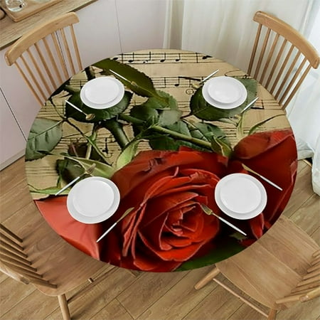 

YANMS Vintage Rose Flower and Music Score Country Love Round Tablecloth for Outdoor Picnic Camping and Indoor Dining Party 100% Polyester Fiber 46-50