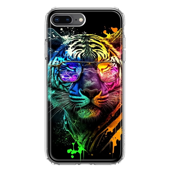 MUNDAZE Apple iPhone 7/8 Plus Neon Rainbow Swag Tiger Shockproof Clear Hybrid Protective Phone Case Cover