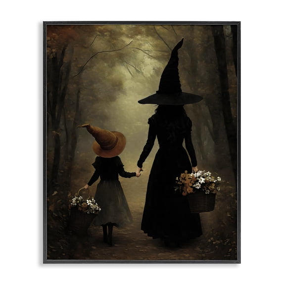 Witch & Daughter Mystical Forest Black Framed Giclee Art, design by Arlington Prints