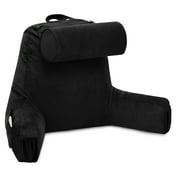Medium Husband Pillow Aspen Edition - Perfect Pillow With Arms for Reading & Bed Rest - Removable Neck Roll - Premium Shredded Memory Foam - Cover Reverses to Microsuede or Microfiber, Stable Black