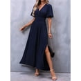 thumbnail image 4 of Women'S Summer Dresses Short Sleeve Maxi Dress Casual V Neck Flowy Sundress Navy Blue M, 4 of 9