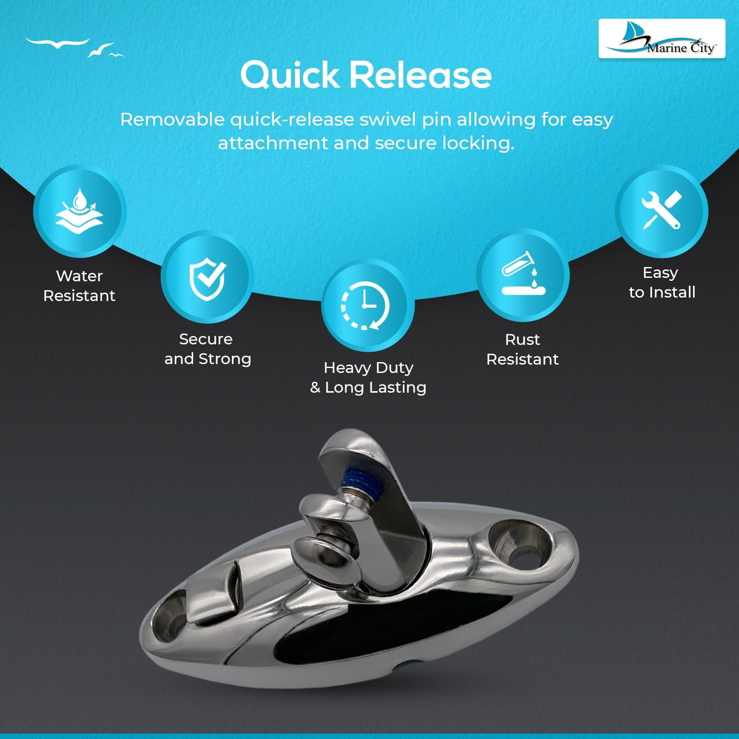 Marine City 316 Stainless Steel Quick-Release Swivel Pin, 1.3-Inch Removable Pin, 2.5-Inch Mounting Distance, Boat Yacht Marine Accessory