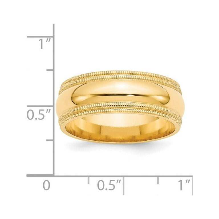 14k Yellow Gold 8mm Double Milgrain Comfort Fit Wedding Band Size