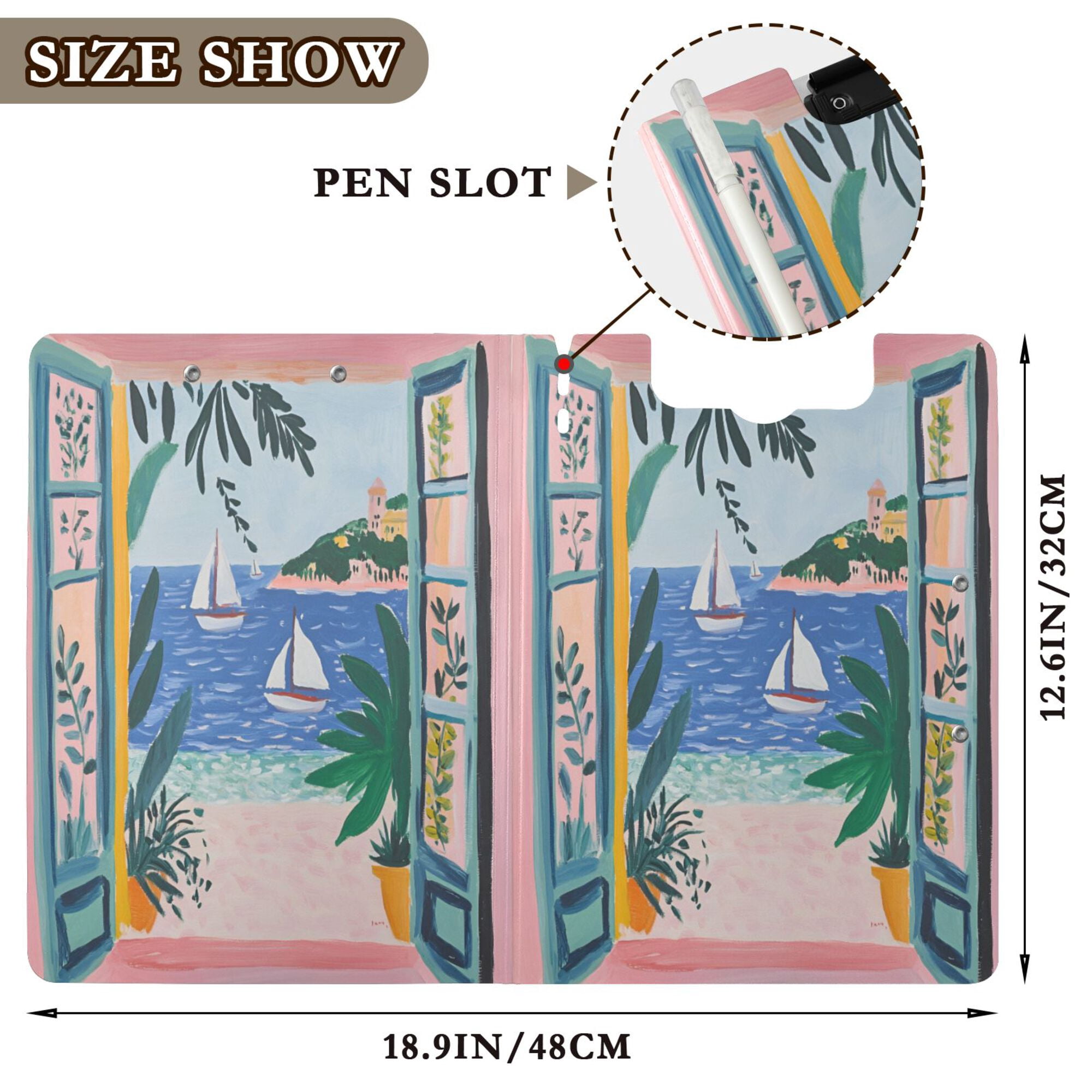 FORMRS A4 Clipboard Folder with Pen Holder Horizontal Foldable School Office Binder, Pink Seaside