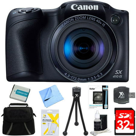 Canon Powershot SX410 IS Black Digital Camera and 32GB Card Bundle - Includes 32GB Memory Card, Carrying Case, NB-11L Battery, Memory Card Wallet, SD Card Reader, 5