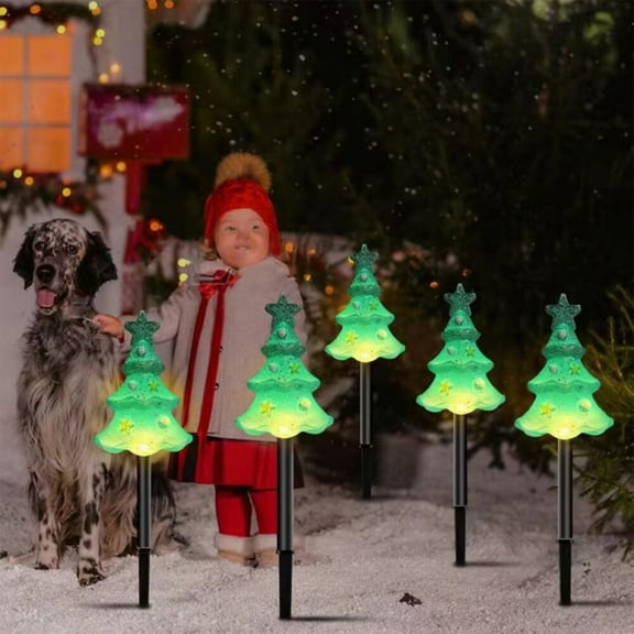 Set of 5 Christmas Tree Ground Plug Lights - LED Outdoor Decorative Lights for Patios, Holiday Ambiance, and Festive Decorations, Christmas Tree Ground Plug Lights, Outdoor Patio Lights