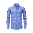 thumbnail image 2 of Dresfit Button Down Shirts Mens Striped Dress Shirt Spring Slim Fit Solid Long Sleeve Shirt 2026 Muscle Fit Stretch Business Work Tops Blue 2XL, 2 of 7