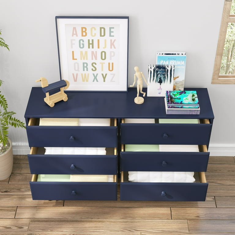 Max & Lily Solid Wood 6 Drawer Dresser, Blue - Walmart.com