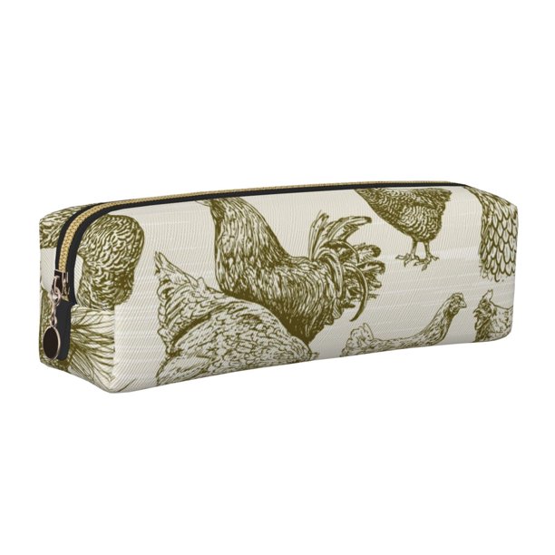 Fotbe Chickens Estuche para Lápices de Cuero con Estampado, Estuche con Cremallera Resistente, Organizador Compacto y Elegante para Papelería