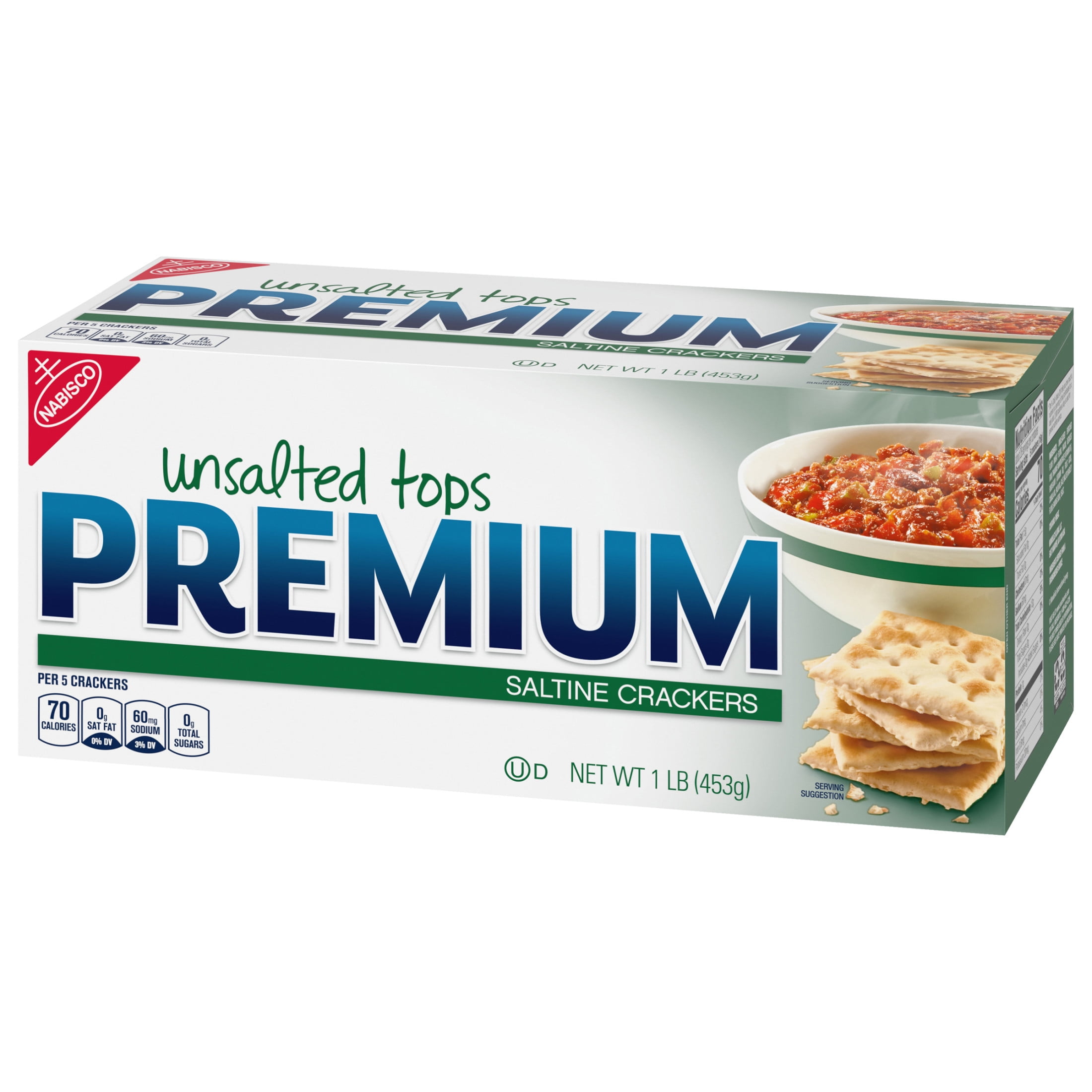 (3 pack) Premium Unsalted Tops Saltine Crackers, Lunch Snacks, 16 oz