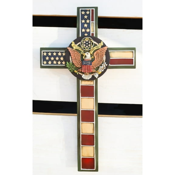 Rustic Western American Flag Army With Eagle Great Seal Memorial Wall Cross