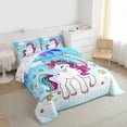 thumbnail image 3 of Castle Fairy Cartoon Unicorn Queen Comforter Set,Rainbow Stars Print Bedding Comforter Set, 3 of 8