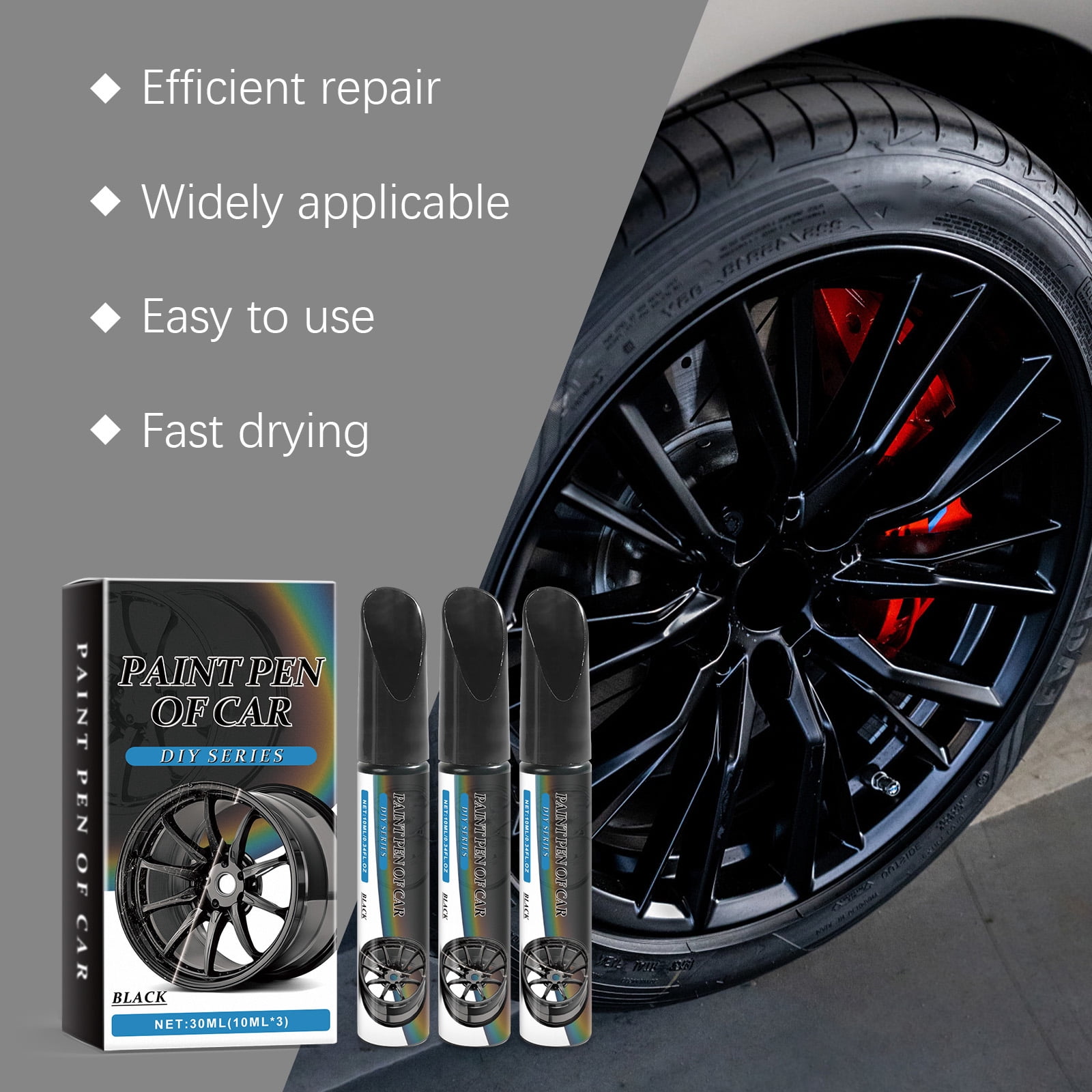 Alvantor Black Rim Touch Up Paint, Car Wheel Scratch Repair for Alloy, Metal, Universal Black Automotive, 1fl.oz