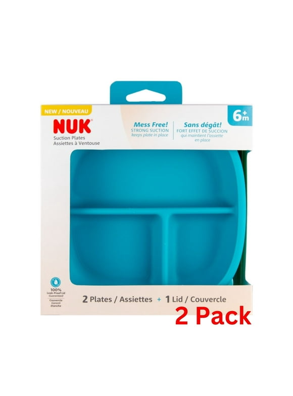 NUK Suction Plates and Lid, Assorted Colors, 2 Pack, 6+ Months
