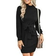 thumbnail image 3 of DYMADE Women High Collar Lace Up Elegant Solid Color Buttock Wrap Dress, 3 of 6