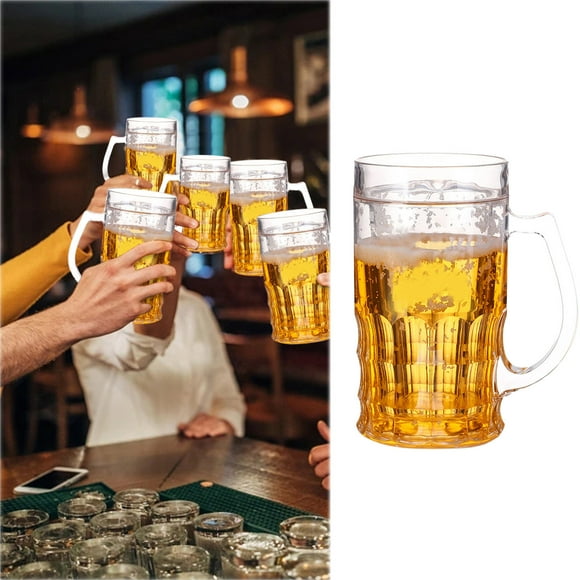 Chope à Double Couche en Faux Verre 400 ml, Tasse de Farce Réaliste avec Poignées, Stein de Bière Drôle, Conception de Mezzanine Isolée, Étanche, Verre de Blague Pratique pour Fêtes, Bars, Boissons, Cadeaux, Événements Sociaux