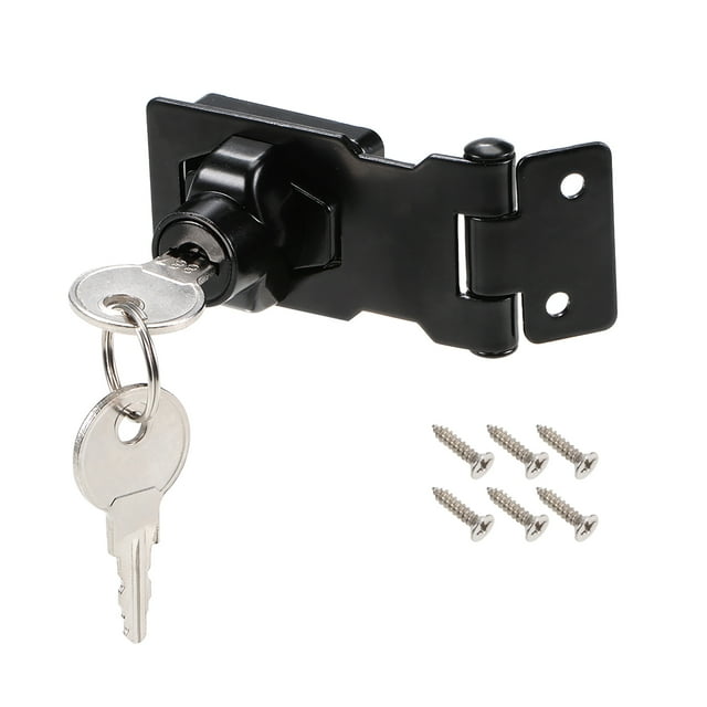 Cerraduras de Hasp con Llave de 3 pulgadas de Aleación de Zinc con Perilla Giratoria y Tornillos para Puerta Llave Diferente Negra